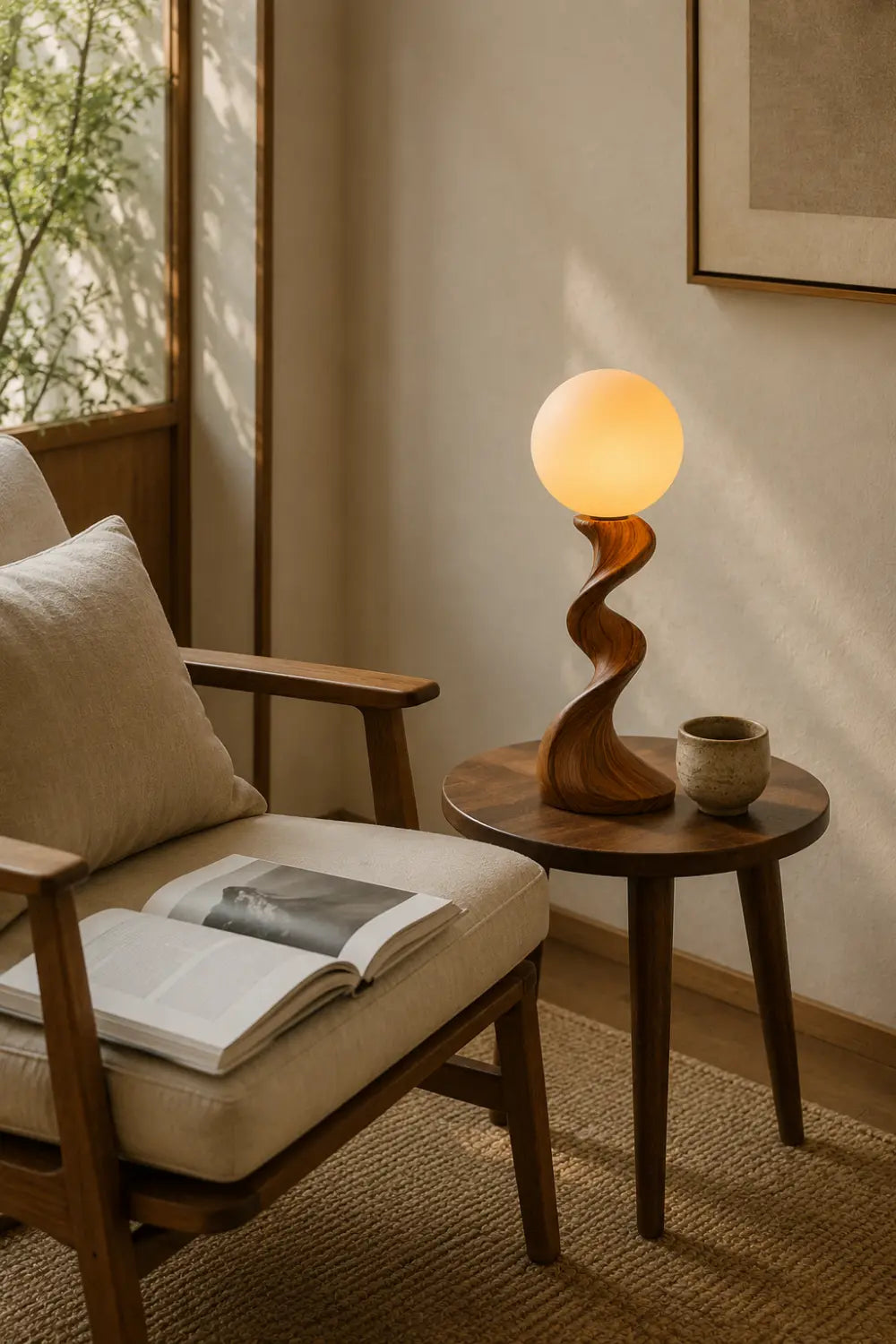 Modern Swirl Wood Table Lamp | Sculptural Sinuous Desk Light For Space Decor