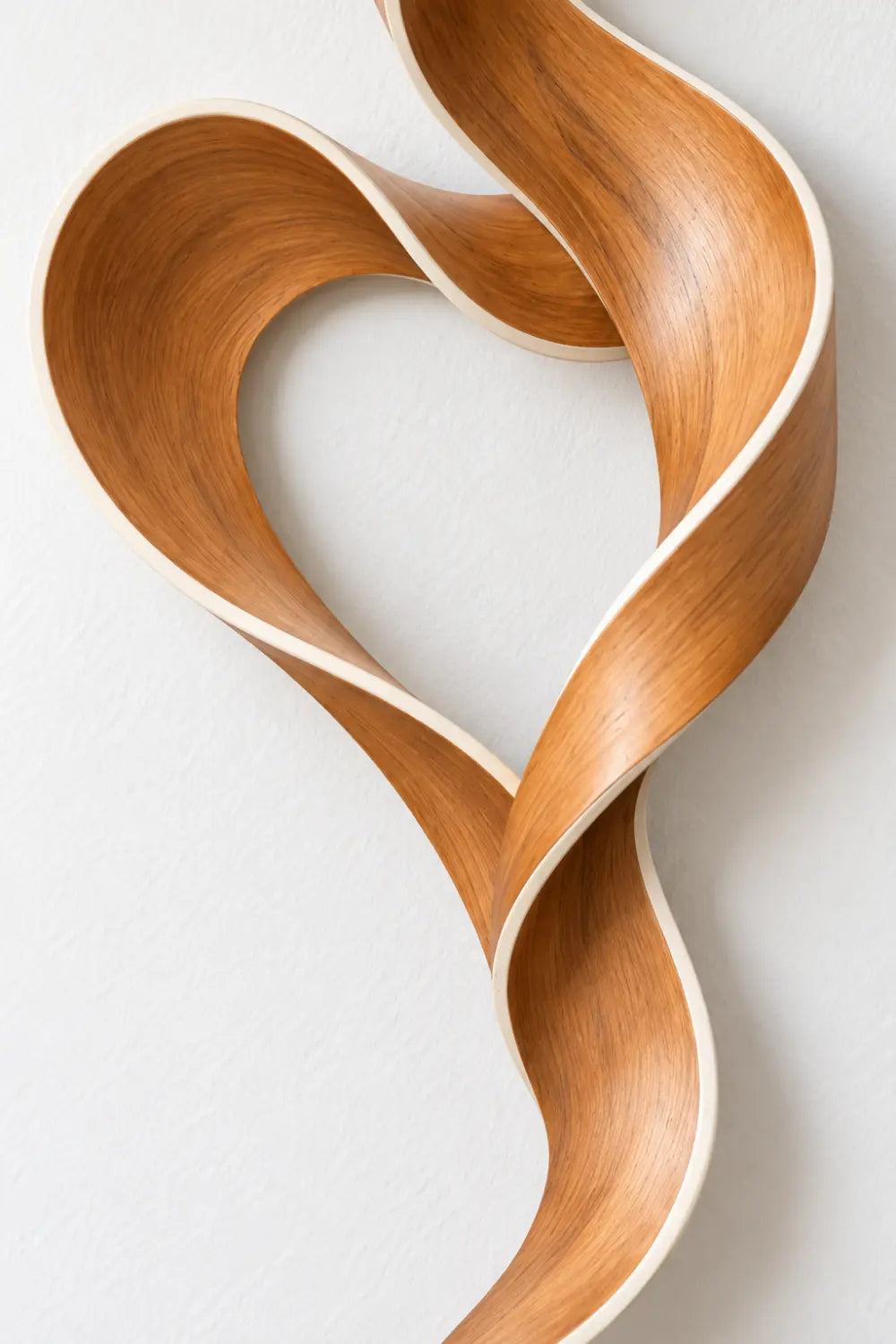Modern Wooden Ribbon Heart Sculpture | Abstract Infinity Swirl Loop Art Decor