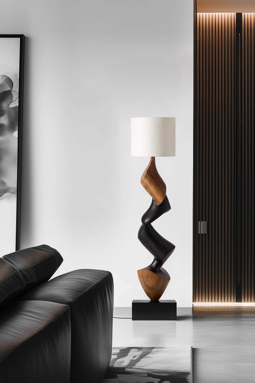 Handcrafted Large Wooden Art Floor Lamp Home Decor Wood Standing Lamp