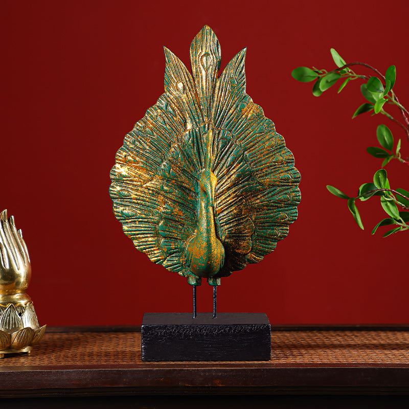 Peacock Wood Carving Hand Carving Wooden Art Wood Sculpture Animal Crafts Wooden Peacock Statue