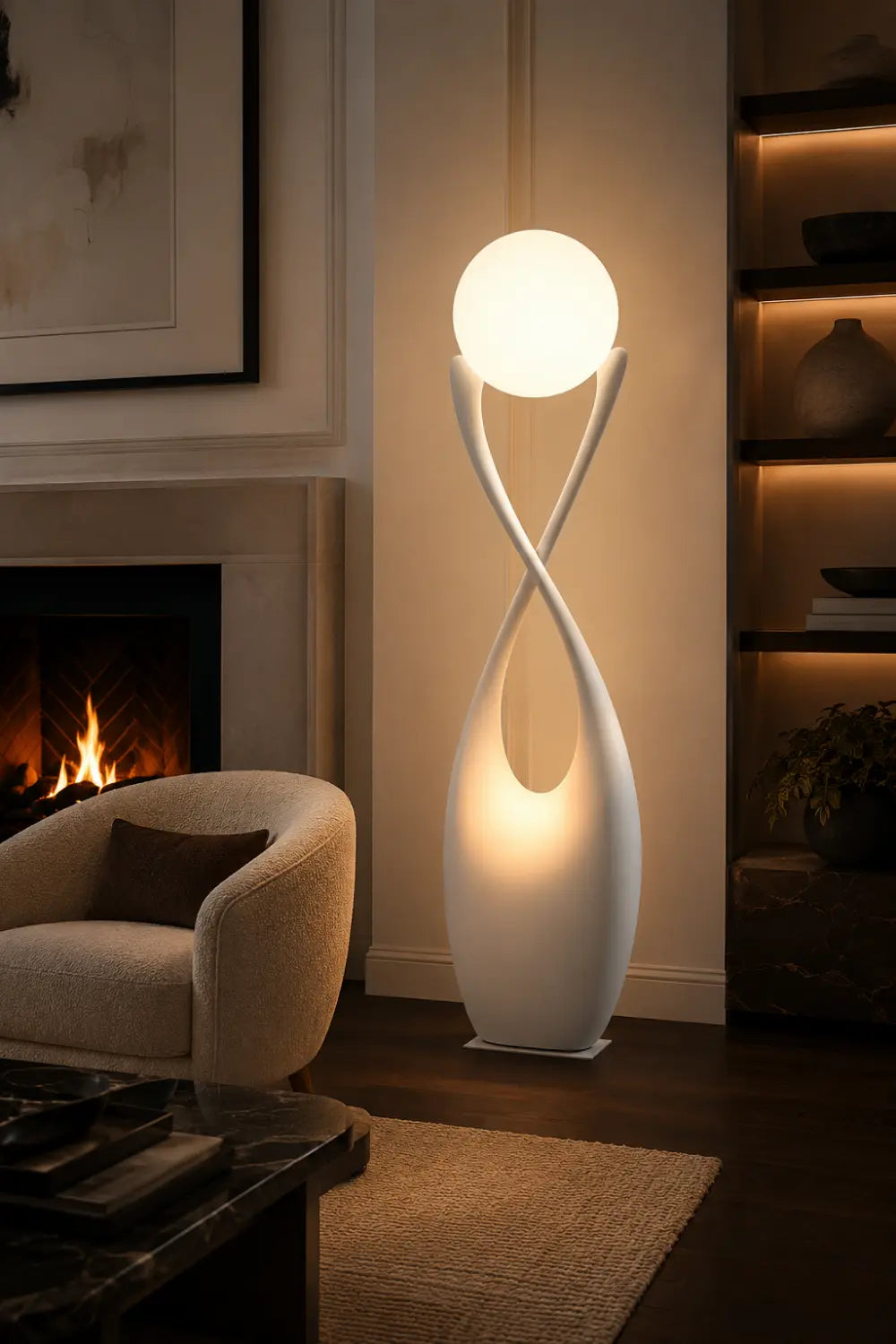 Large Modern Wooden Floor Lamp With Abstract Twist Design For Living Room Decor