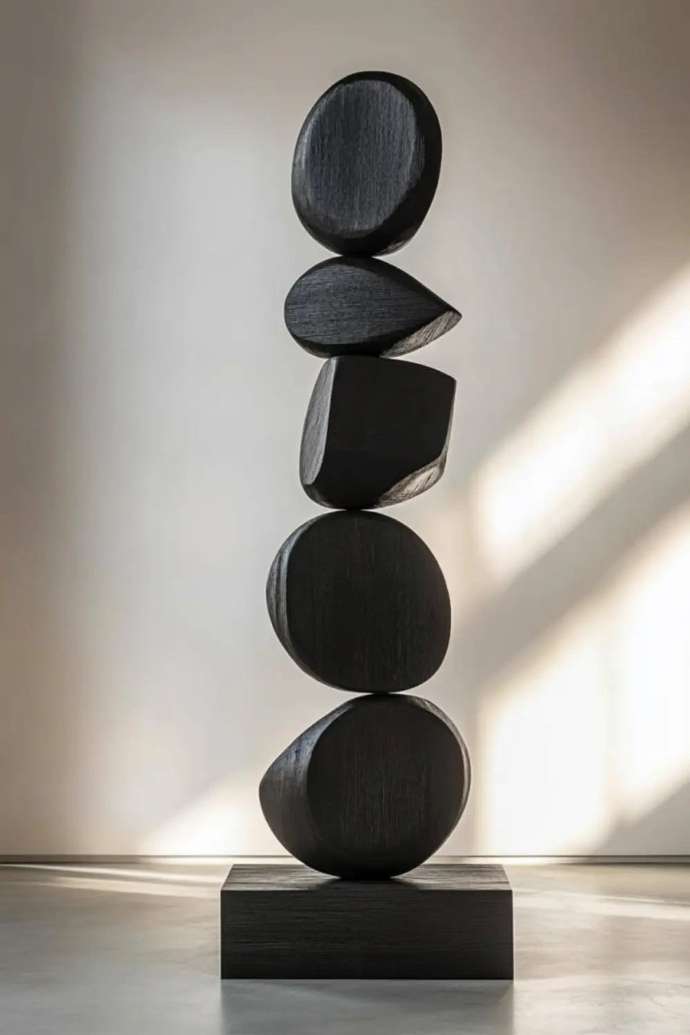 Large Black Abstract Wood Sculpture For Modern Minimalist Home Decor
