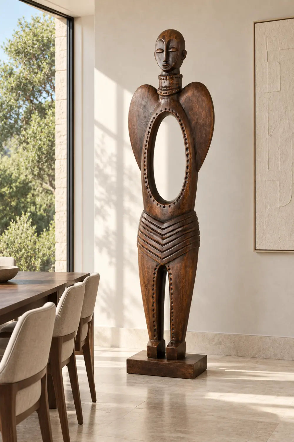 Abstract Tribal Wood Sculpture Hand Carved Walnut Statue For Modern Home Decor
