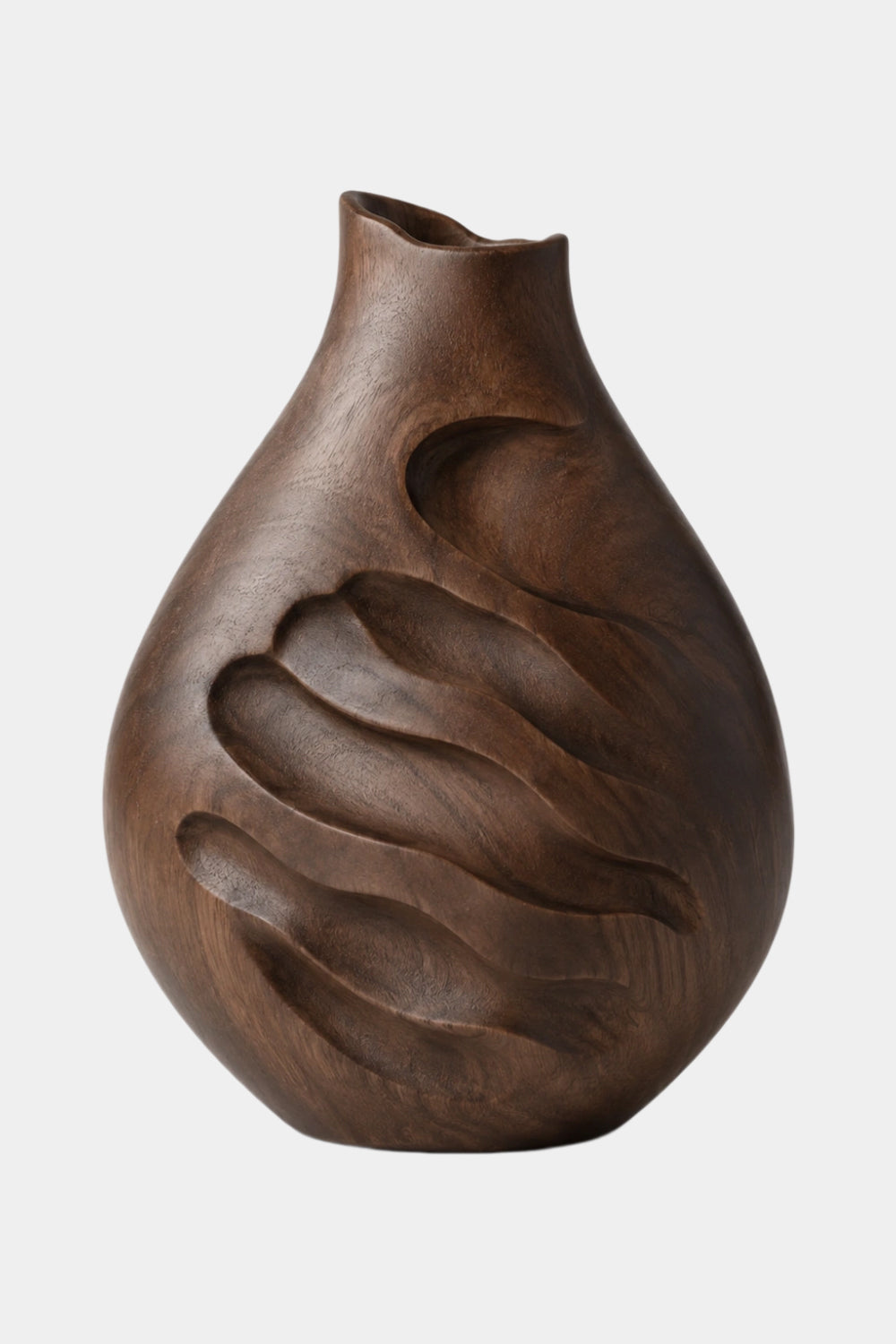 Modern Rustic Wooden Vase Unique Asymmetrical Gourd Shape Sculpture Accent Piece