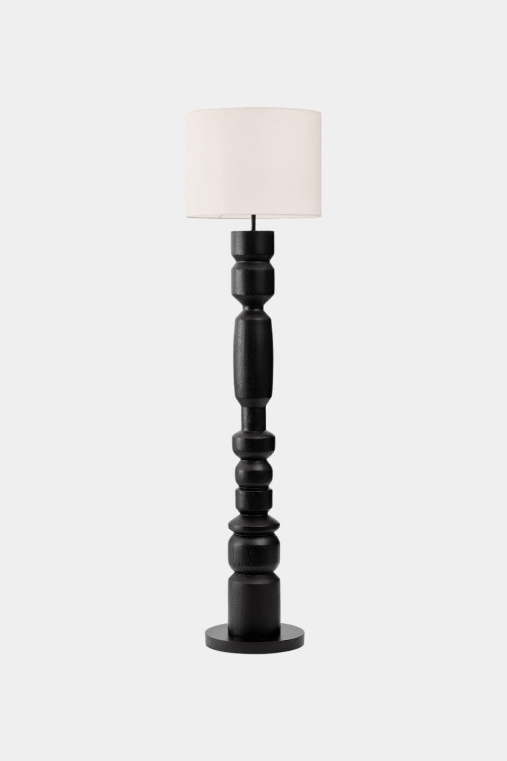 Sculptural Wooden Floor Lamp In Matte Black Finish With Abstract Form For Contemporary Homes