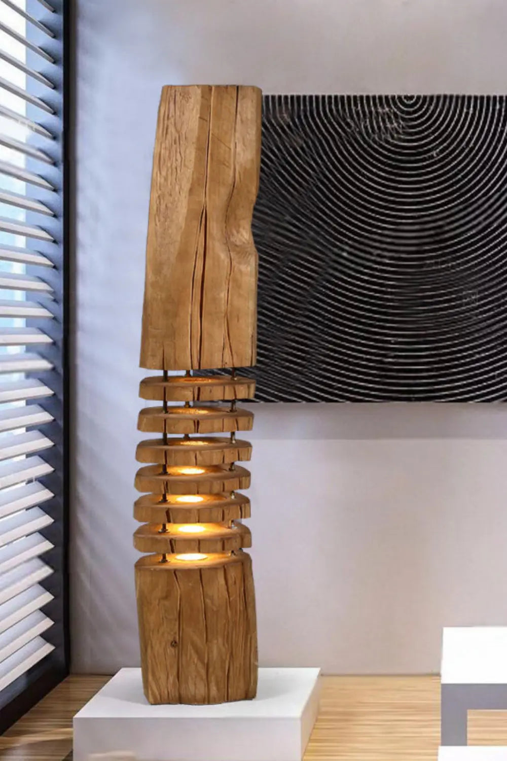 Handcrafted Wooden Floor Lamp With Warm Light For Modern Living Rooms