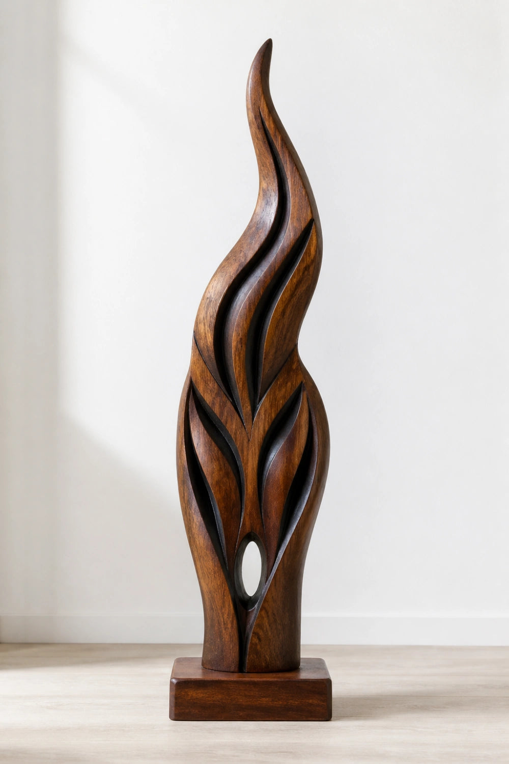 Abstract Wooden Flame Floor Sculpture | Dynamic Standing Decor For Living Space
