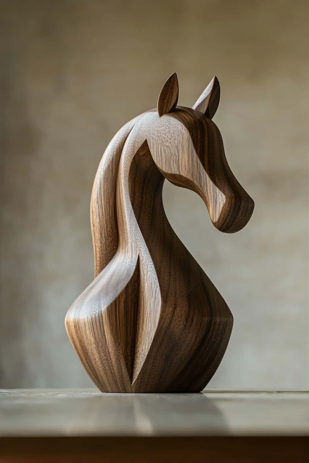 Sleek Wood Horse Head Sculpture | Elegant Equestrian Decor Distinctive Gift