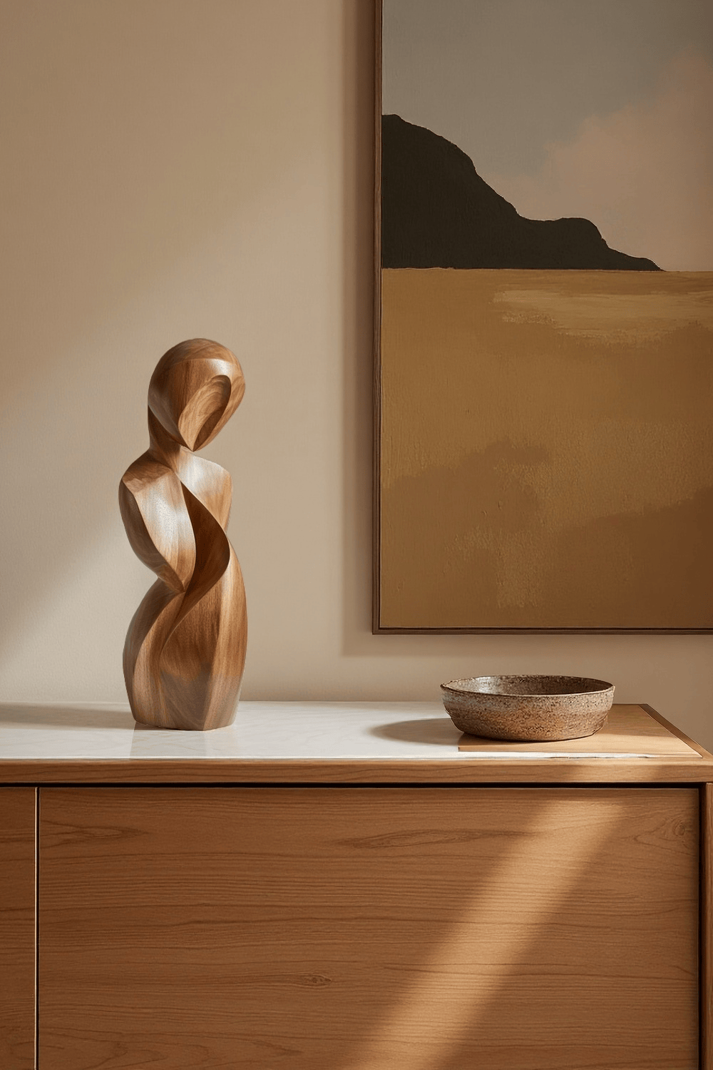 Handcrafted Wooden Abstract Figure Contemporary Human Form Statue Natural Wood Decor