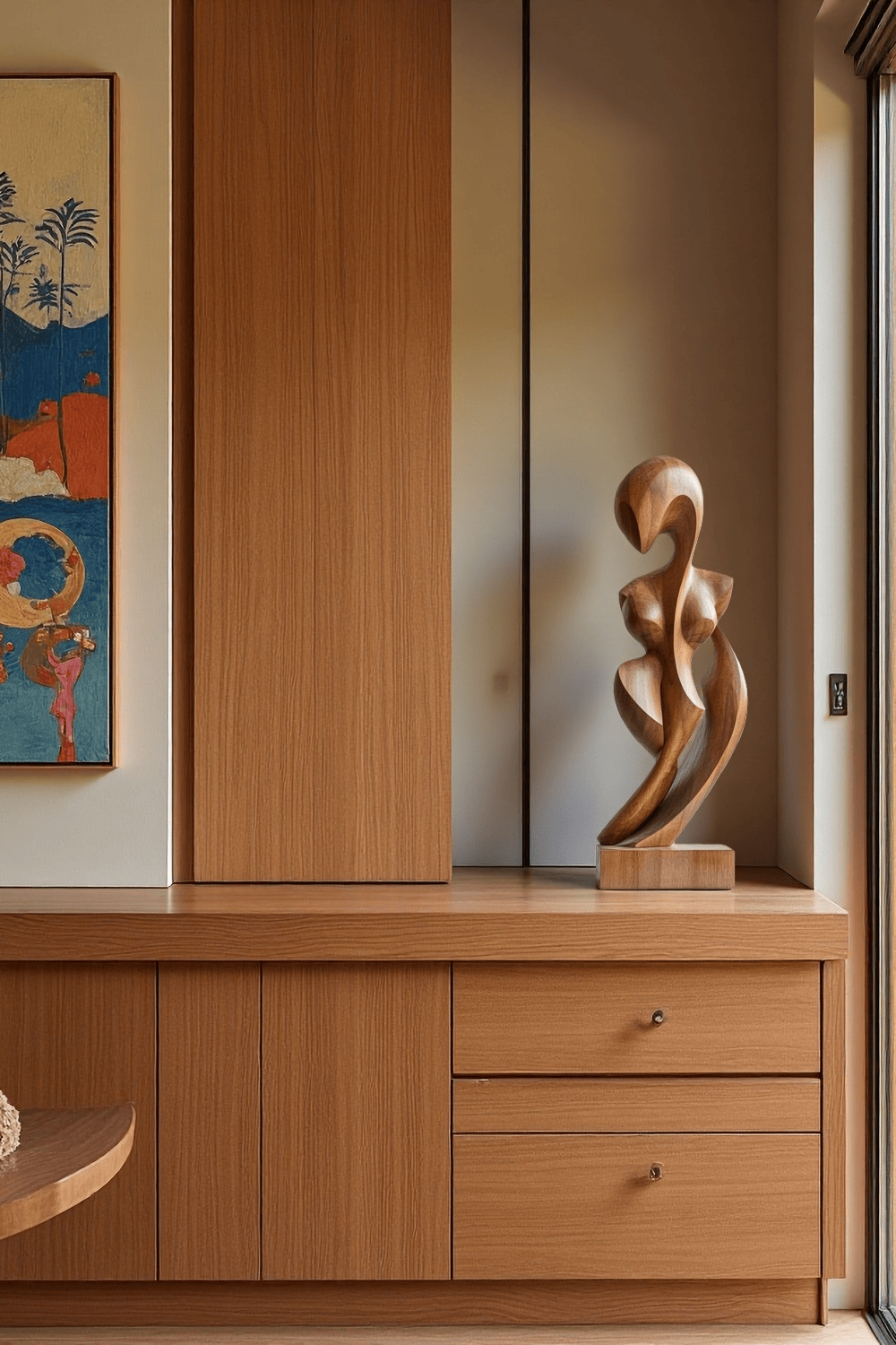 Handcrafted Wooden Abstract Figure Contemporary Human Form Statue Natural Wood Decor