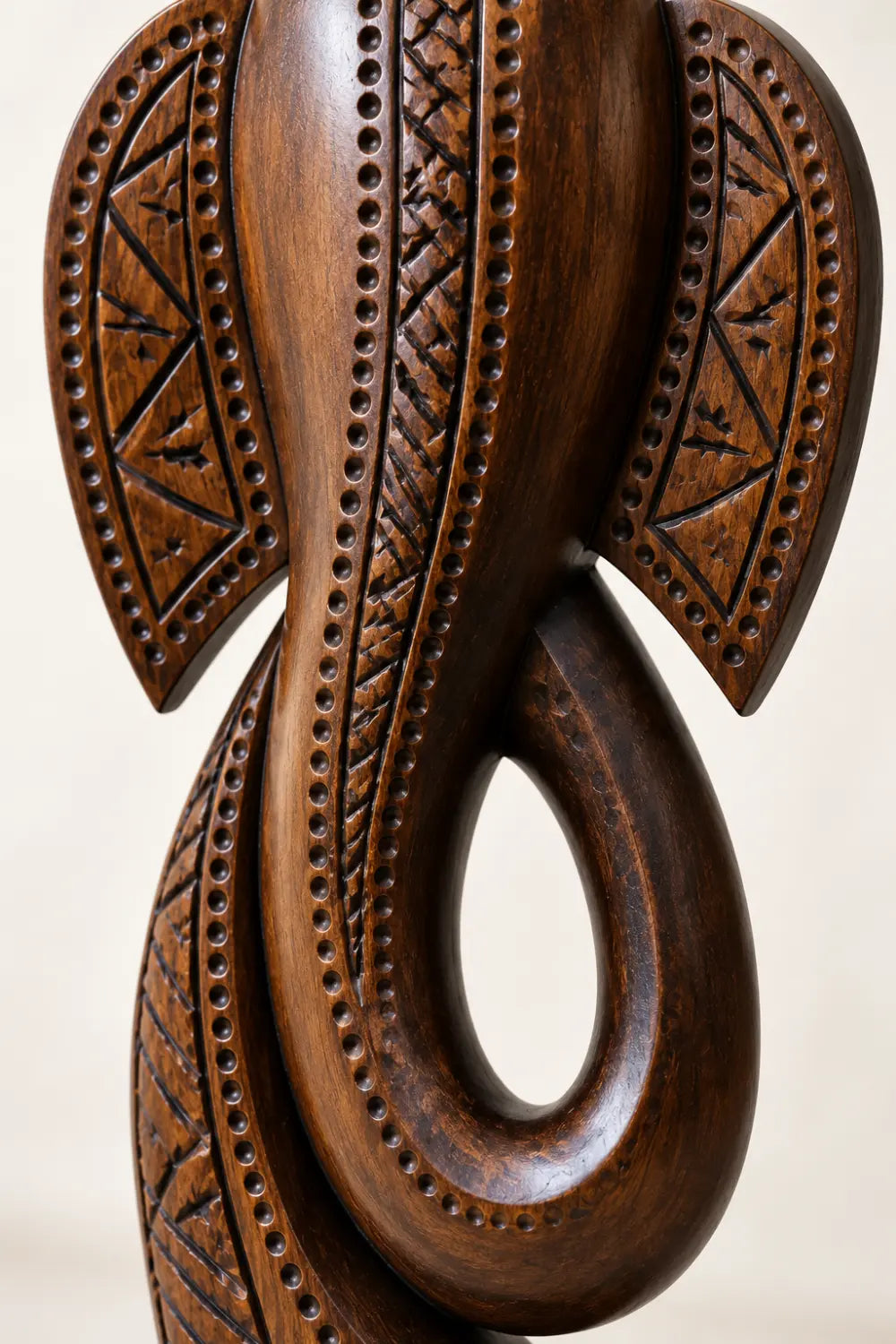 Carved Wooden Elephant Floor Sculpture | Large Standing Statue For Living Space