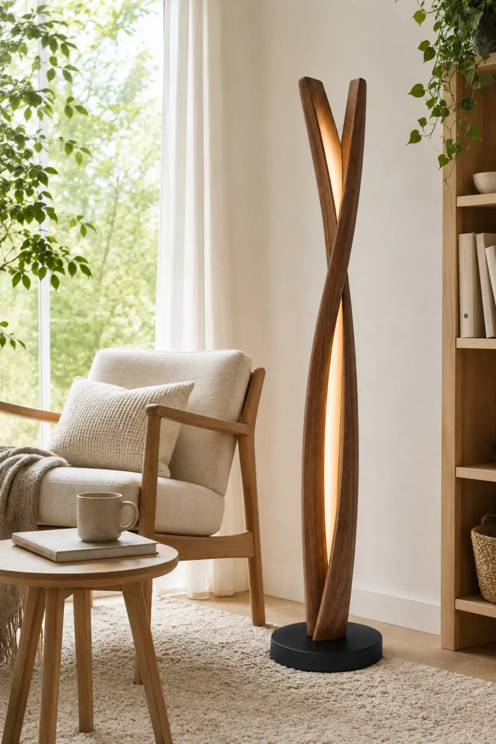 Handcrafted Wooden Sculpture Lamp Abstract Twist Design Ambient Lighting For Luxury Interiors
