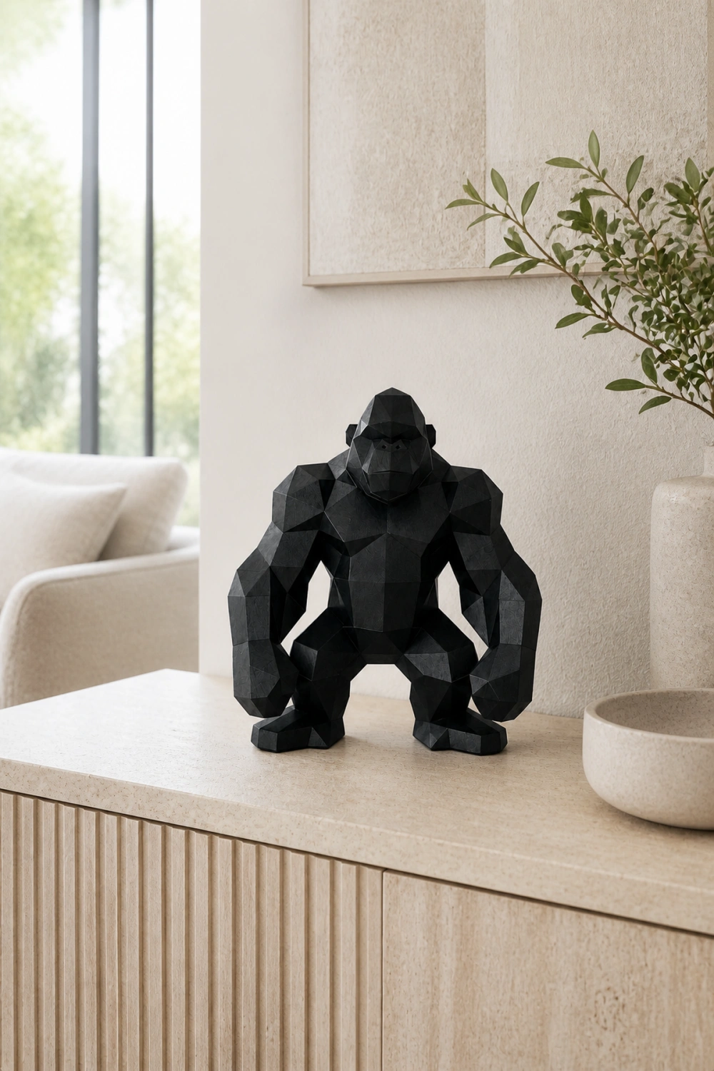 Hand-Carved Geometric Gorilla Wood Sculpture Modern Abstract Animal Art For Home Decor