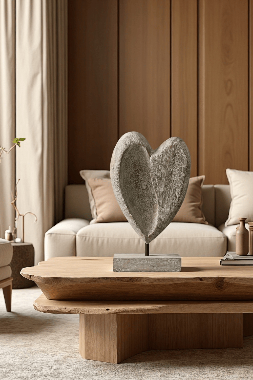 Handcrafted Abstract Wooden Heart Sculpture Unique Home Decor Modern Wood Figurine