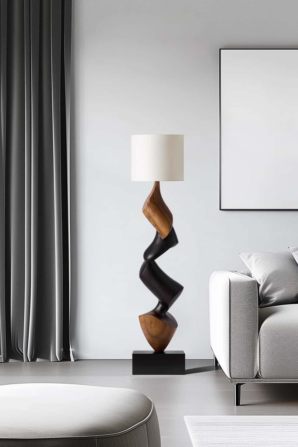 Handcrafted Large Wooden Art Floor Lamp Home Decor Wood Standing Lamp