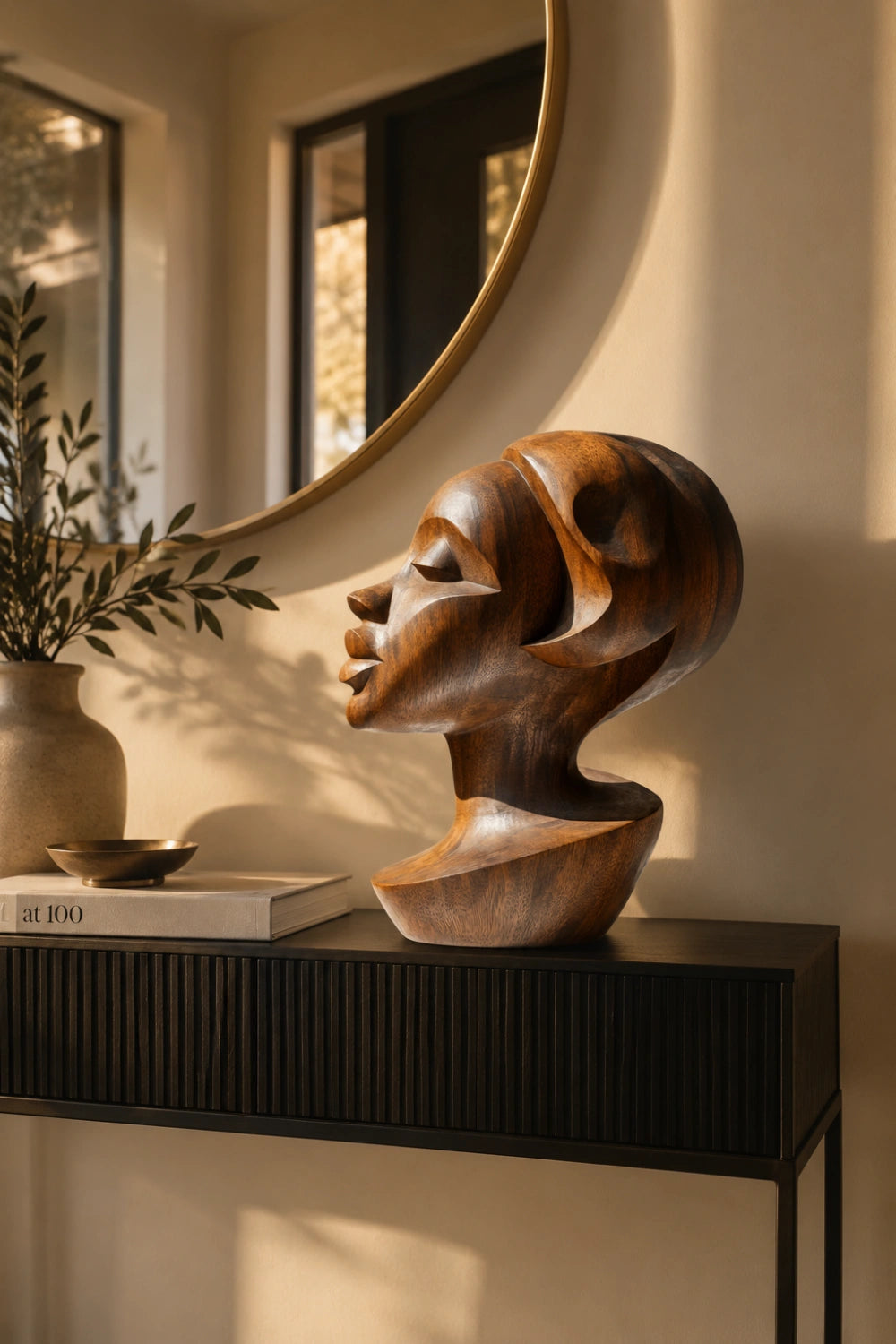 Mid-Century Modern Wooden Bust | Hand-Polished Feminine Silhouette Sculpture
