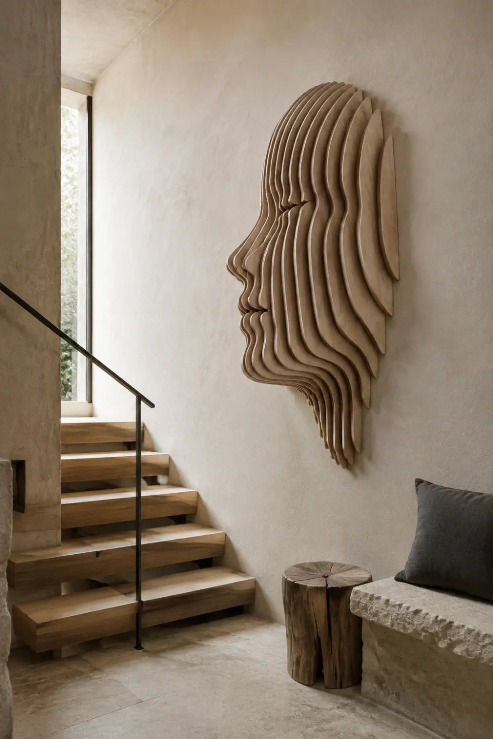 Parametric Sliced Wooden Face Wall Art | 3D Layered Profile Relief Decor