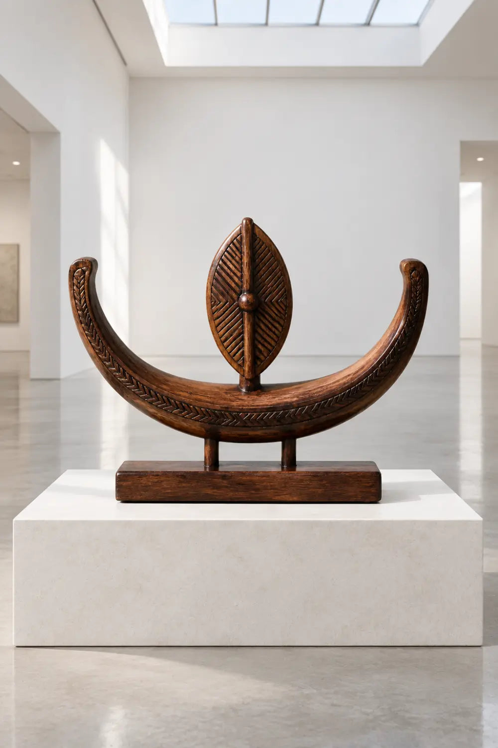 Abstract Wooden Desktop Sculpture Minimalist Tribal Art For Office Or Living Room Display