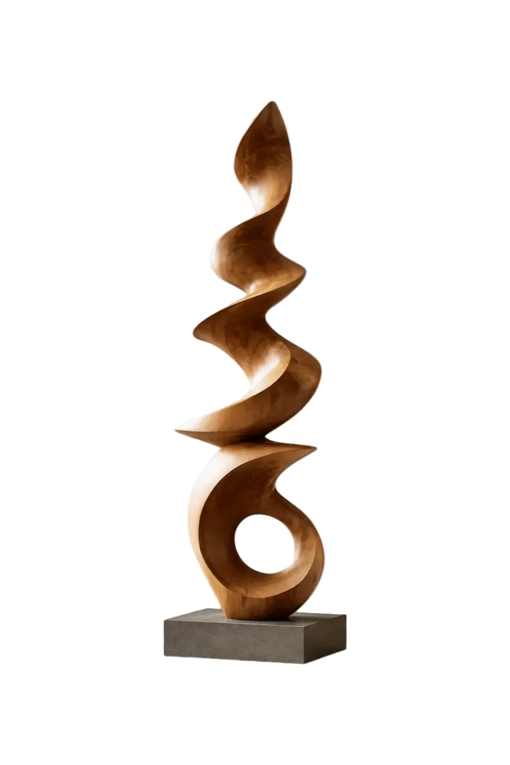 Large Spiral Wood Floor Sculpture | Abstract Open Ring Statue For Living Space