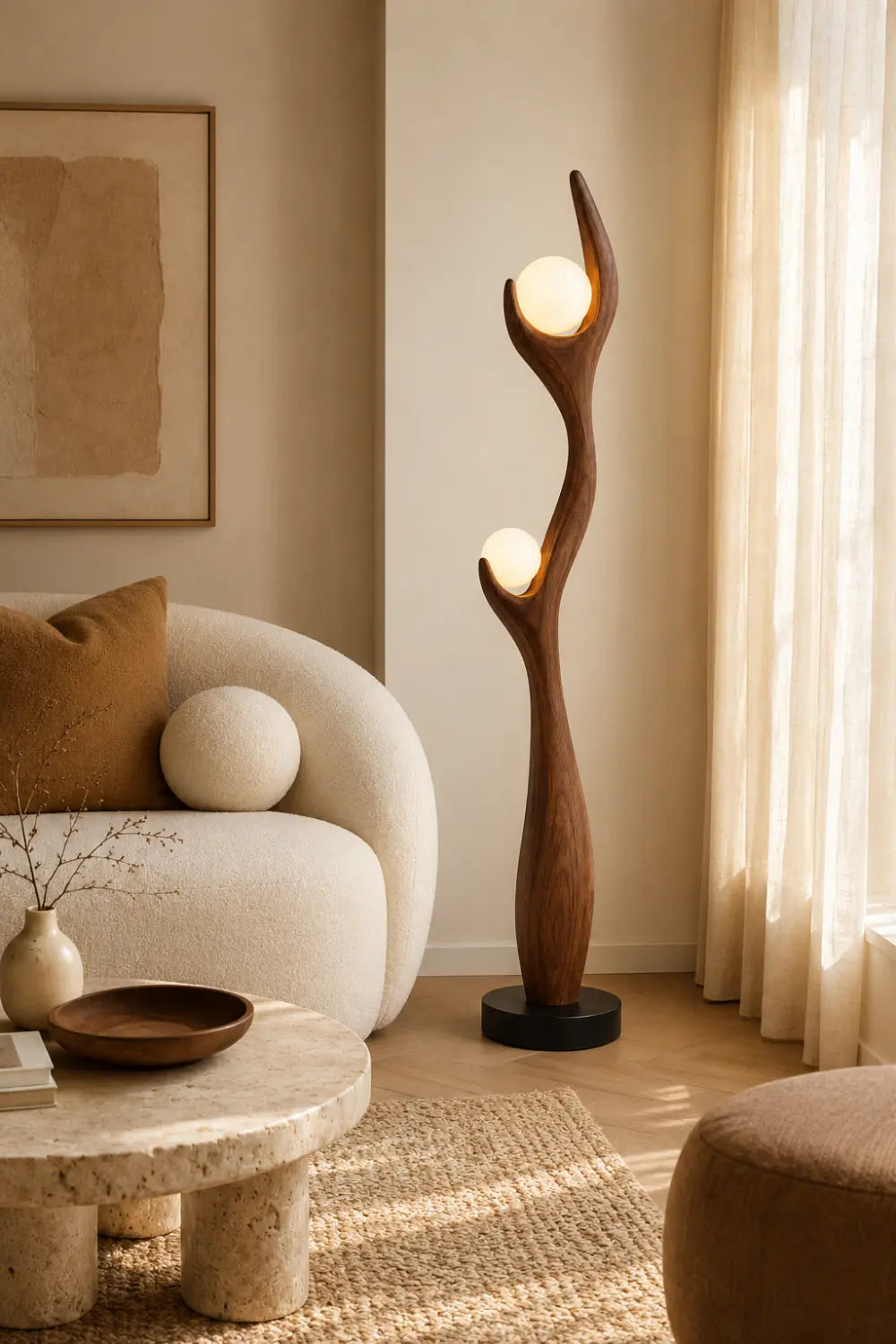 Handcrafted Abstract Wood Lamp Sculpture For Contemporary Home Interiors