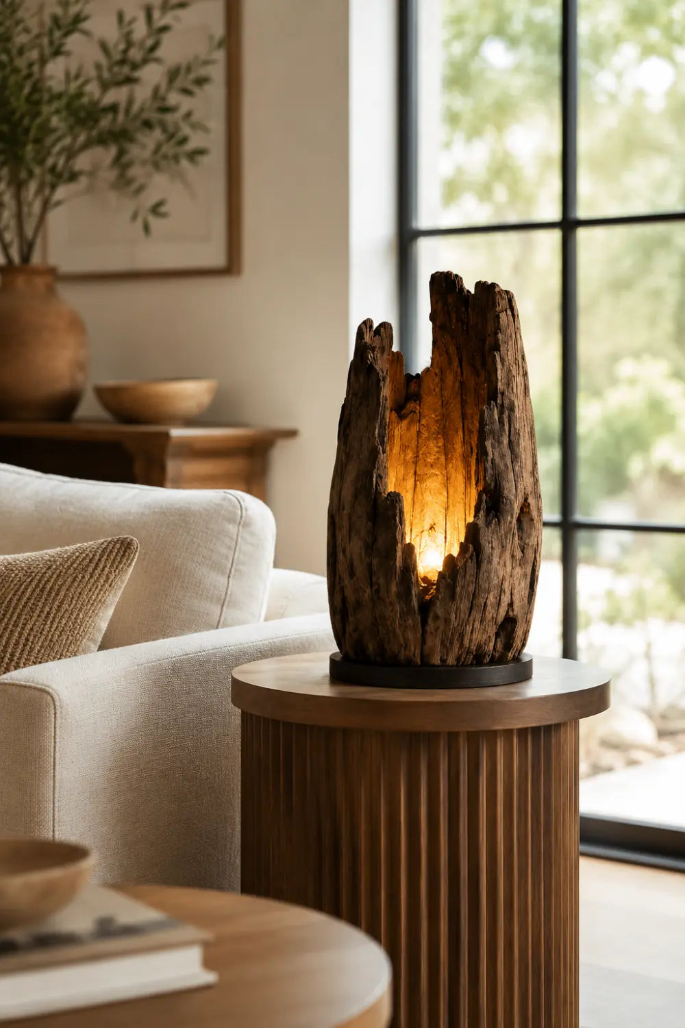 Abstract Wooden Sculpture Lamp As Functional Art Piece For Minimalist And Eco-Friendly Homes