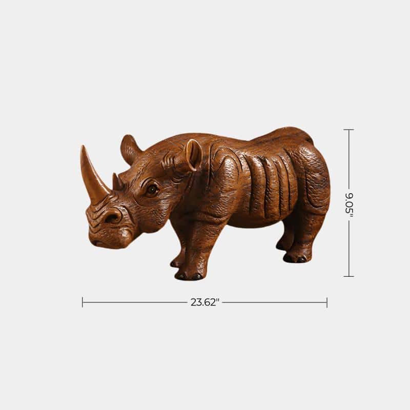 Rhino Wood Carving Hand Carving Wooden Art Wood Sculpture Animal Crafts Wooden Rhino Statue