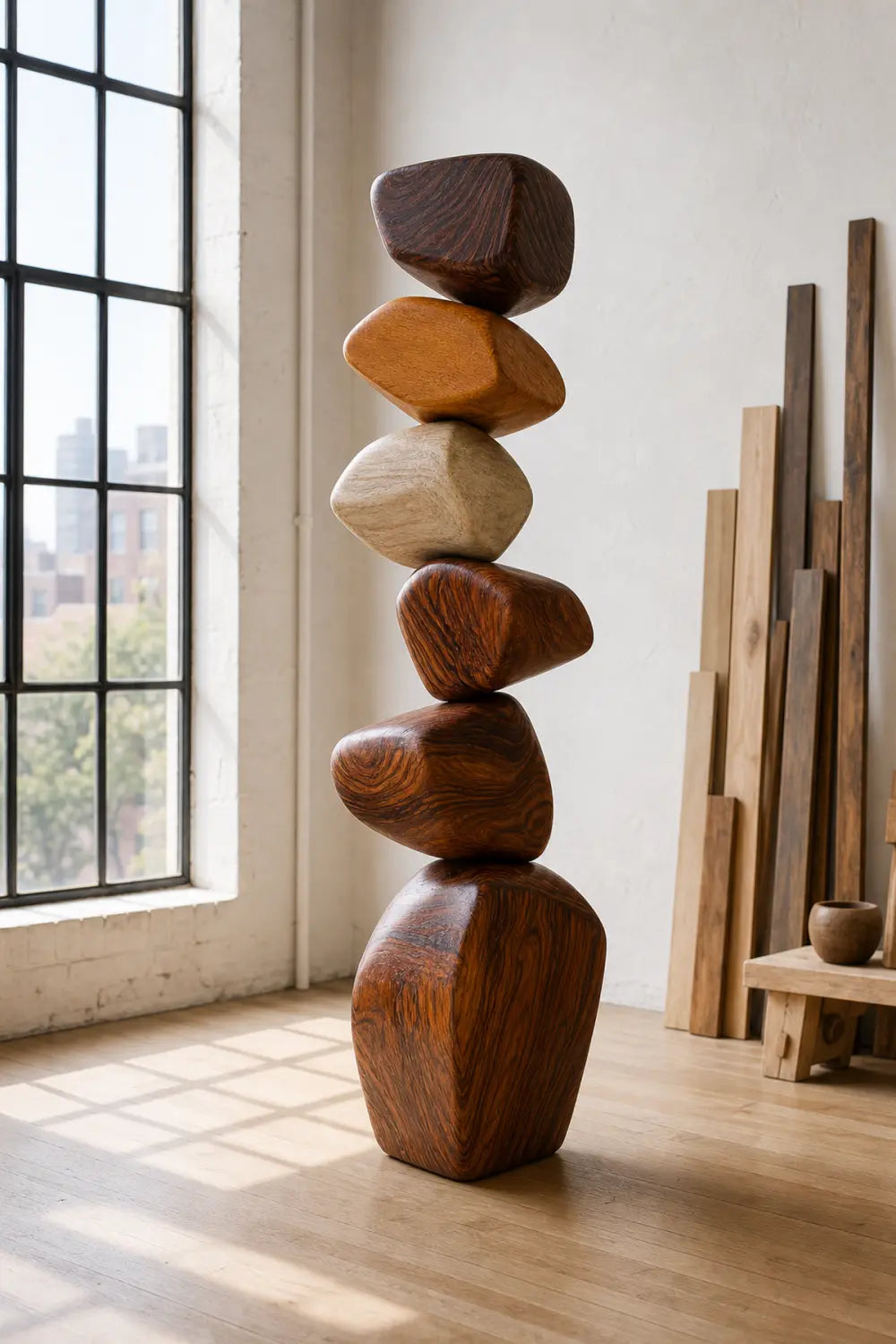 Large Abstract Wooden Floor Sculpture Minimalist Home Decor Art Piece For Living Room