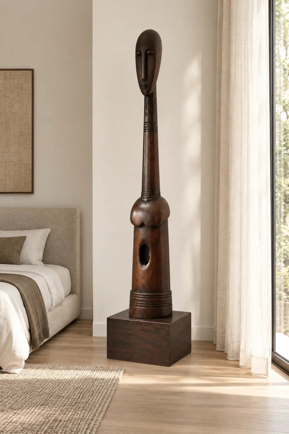Hand-Carved African Tribal Floor Wooden Sculpture For Modern Home Decor