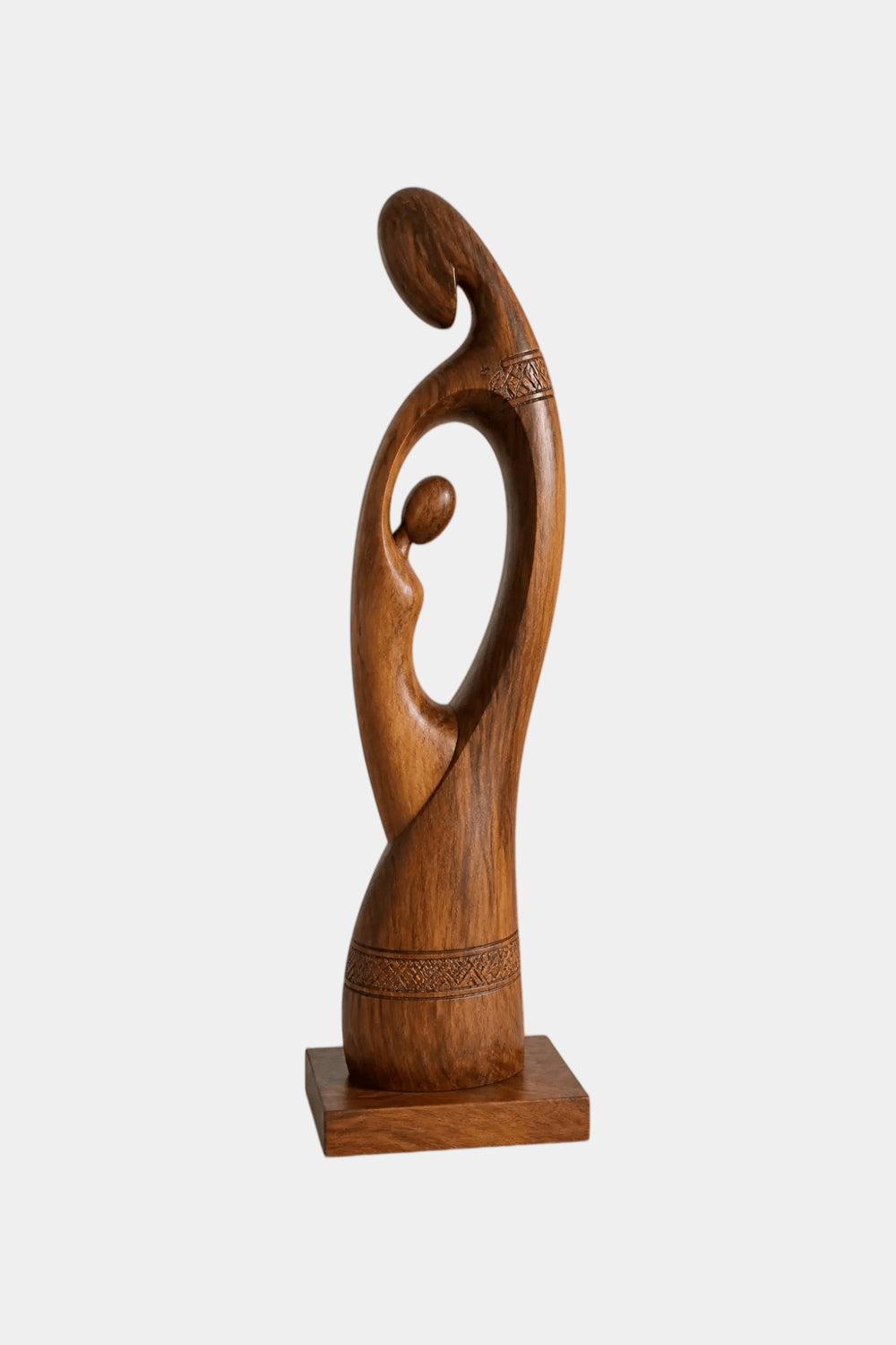 Large Abstract Mother And Child Wooden Sculpture For Modern Home Decor