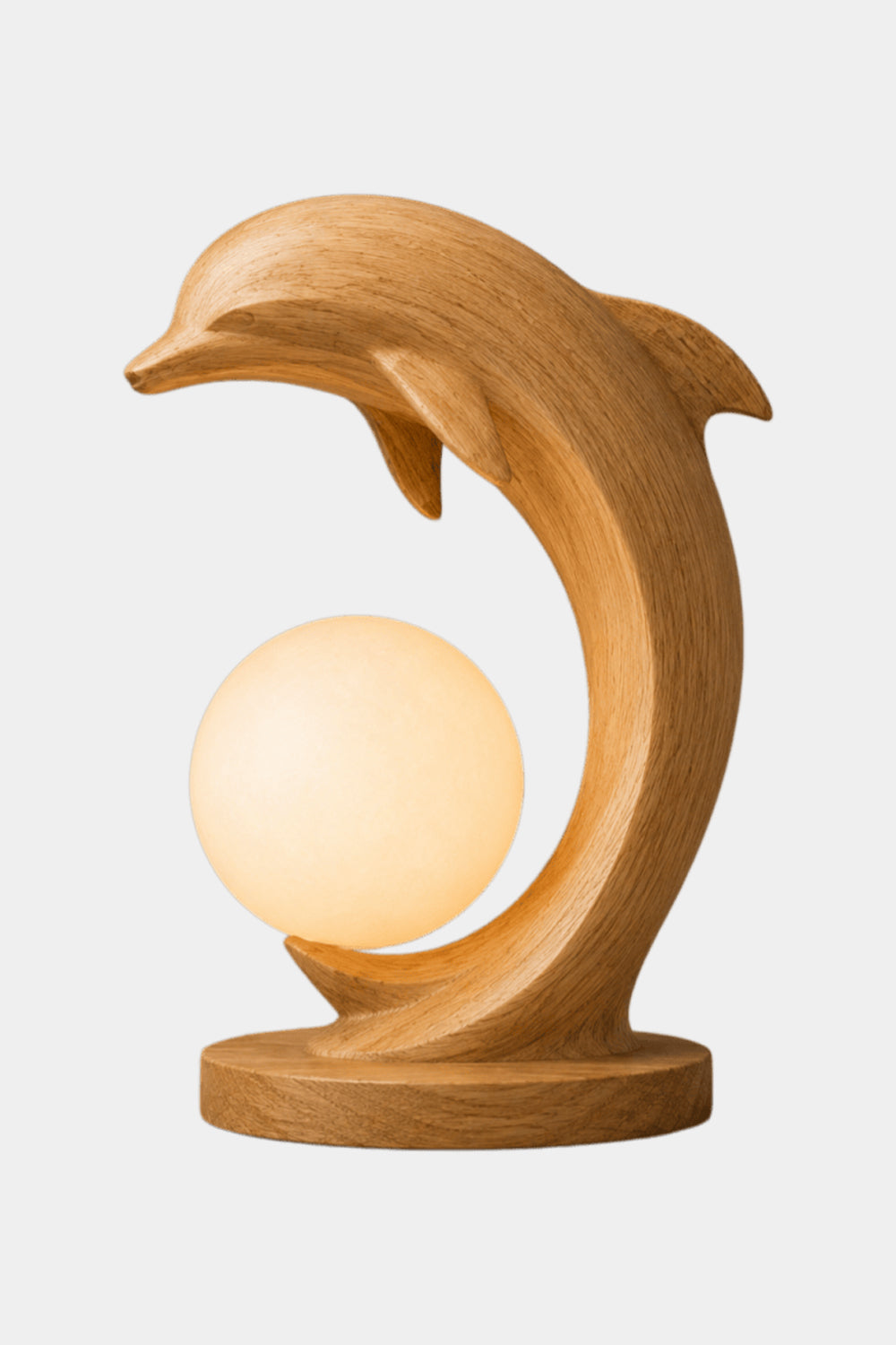 Natural Wood Dolphin Sculpture Lamp With Warm Light For Bedroom Or Study Desk Decoration