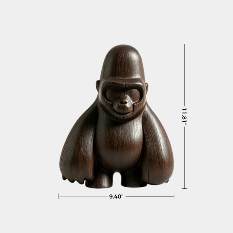 Hand-Carved Walnut Gorilla Sculpture For Modern Home Decor And Minimalist Interior Design