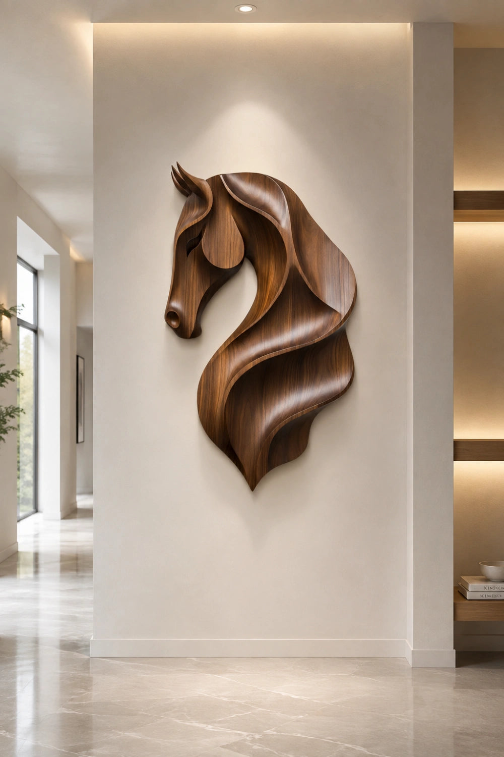 Fluid Wooden Horse Head Wall Art | Modern Carved Relief
