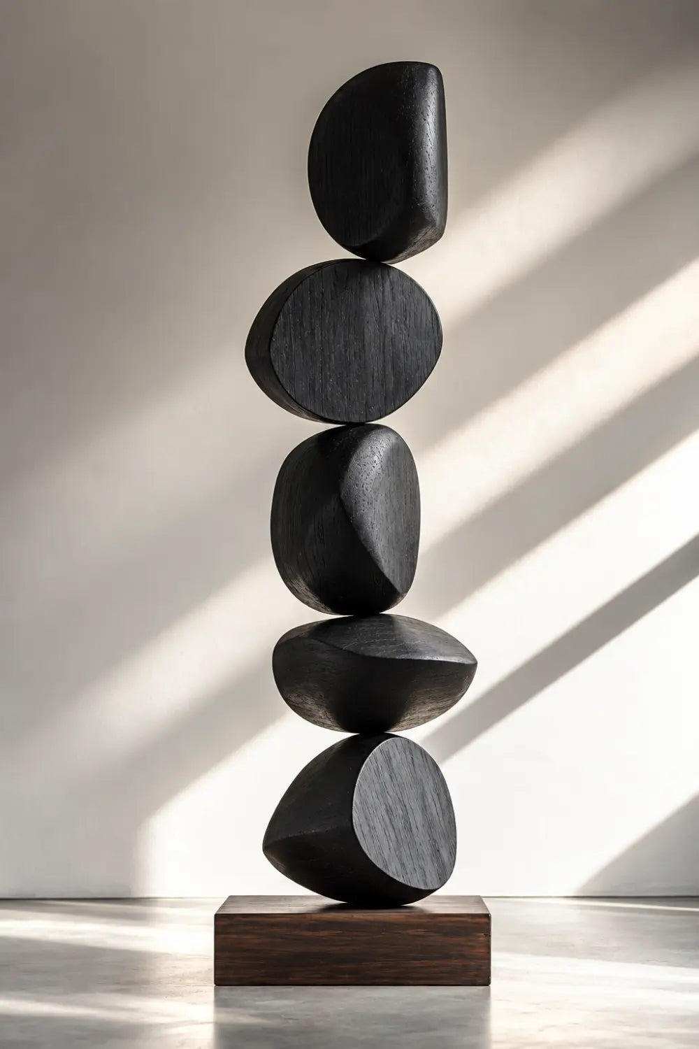 Large Black Abstract Wood Sculpture For Modern Home Decor