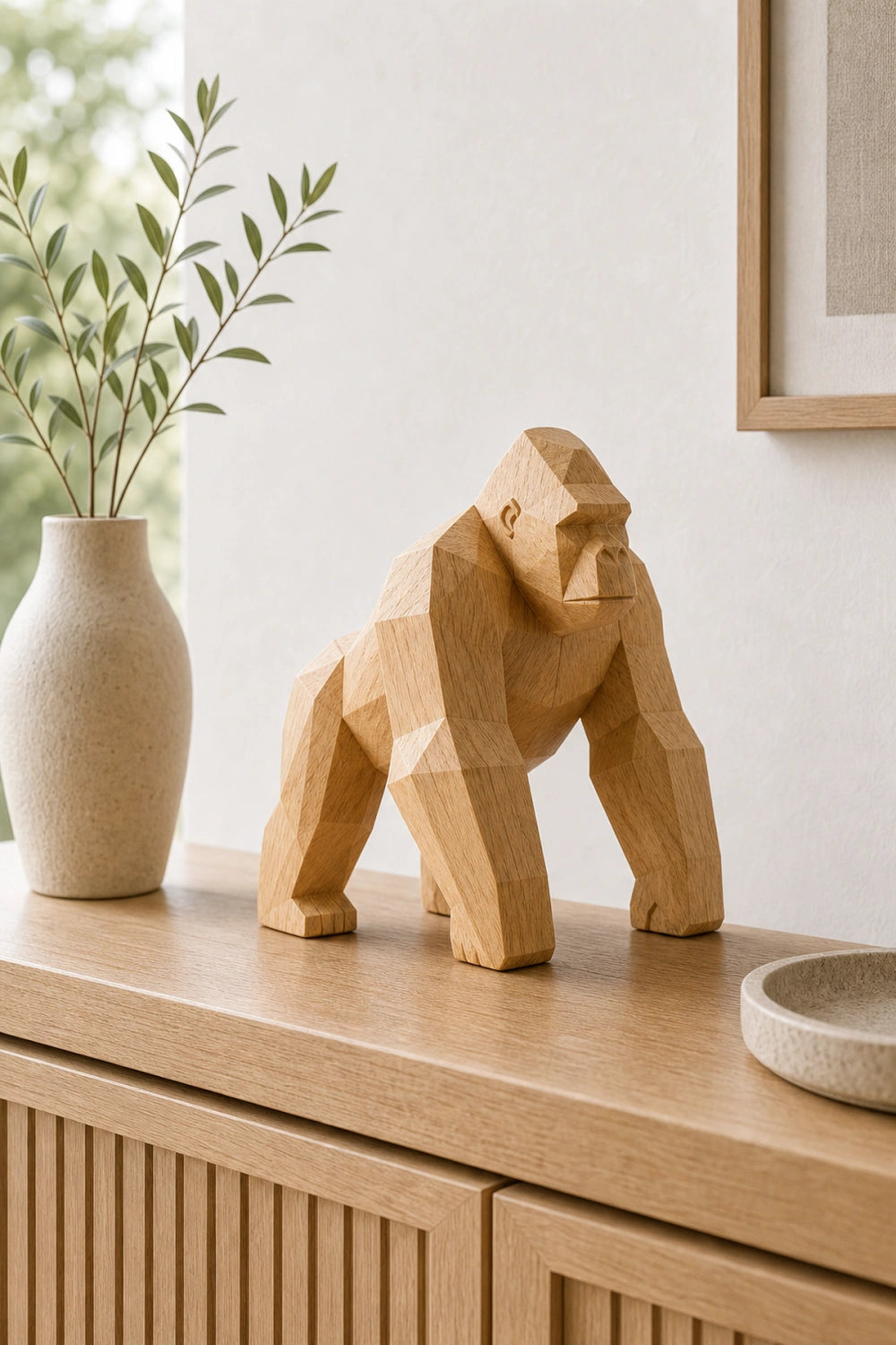 Hand-Carved Wooden Gorilla Sculpture Modern Minimalist Animal Art For Home Decor