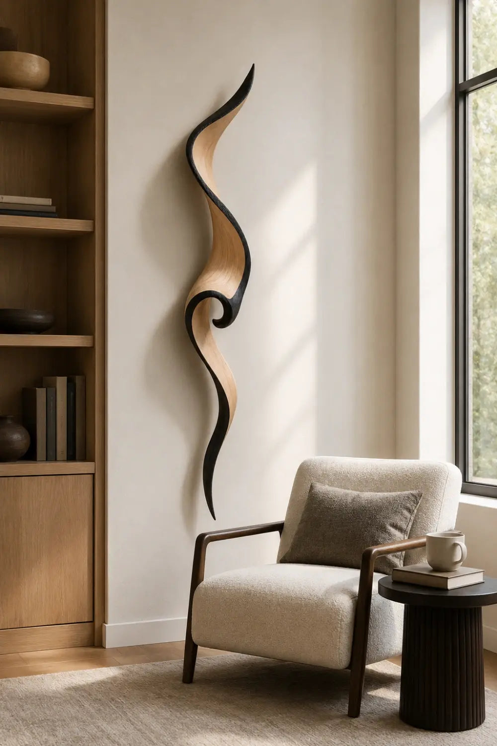 Blonde Wood Wall Sculpture | Coastal Wave Ribbon Art | Light Oak Wall Decor