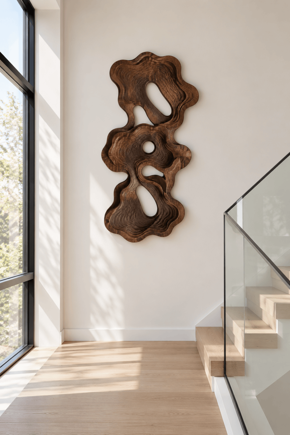 Modern Topographic Layered Wood Wall Art | Carved Abstract Relief Panel