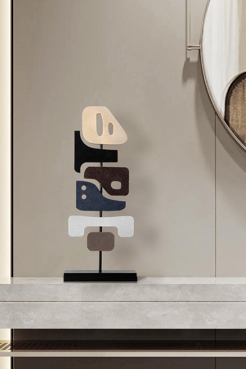 Polychrome Geometric Abstract Wood Sculpture Art Ornament Hand Carving