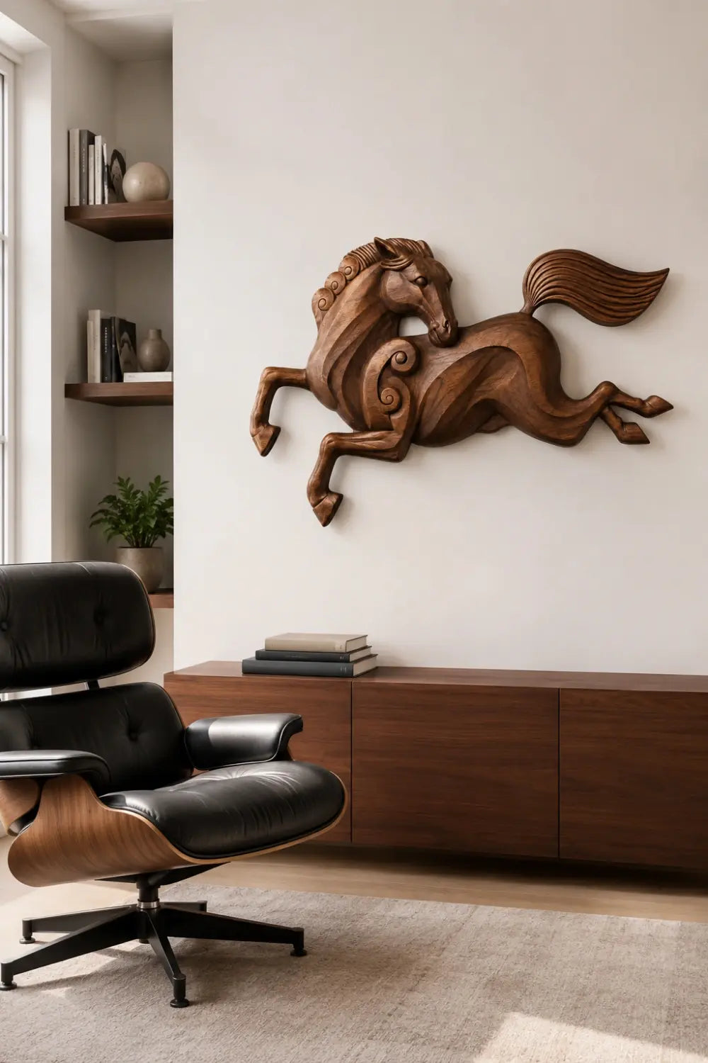 Wooden Horse & Human Profile Wall Relief | Optical Illusion Art