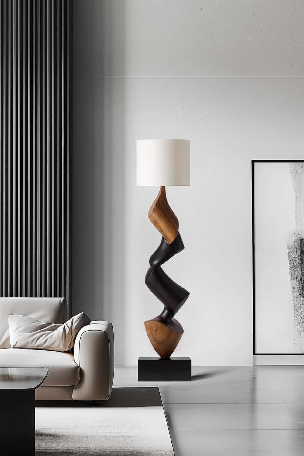 Handcrafted Large Wooden Art Floor Lamp Home Decor Wood Standing Lamp