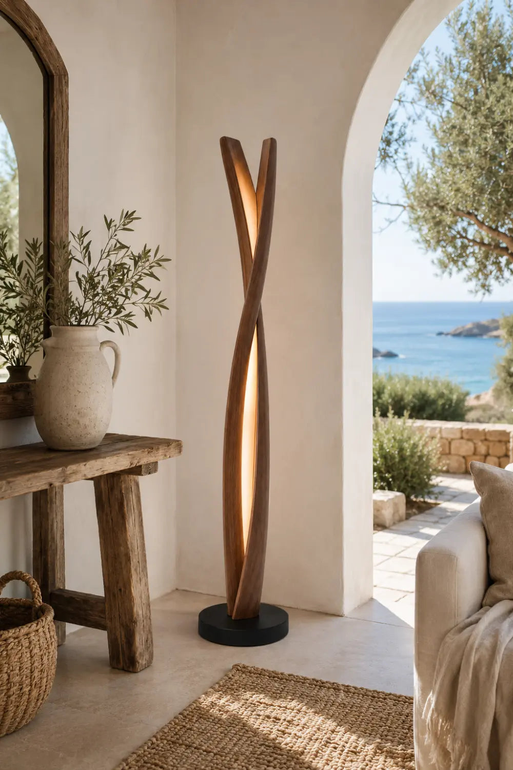 Handcrafted Wooden Sculpture Lamp Abstract Twist Design Ambient Lighting For Luxury Interiors