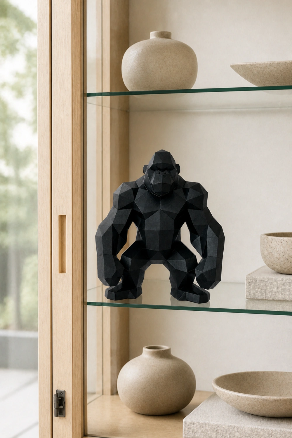 Hand-Carved Geometric Gorilla Wood Sculpture Modern Abstract Animal Art For Home Decor