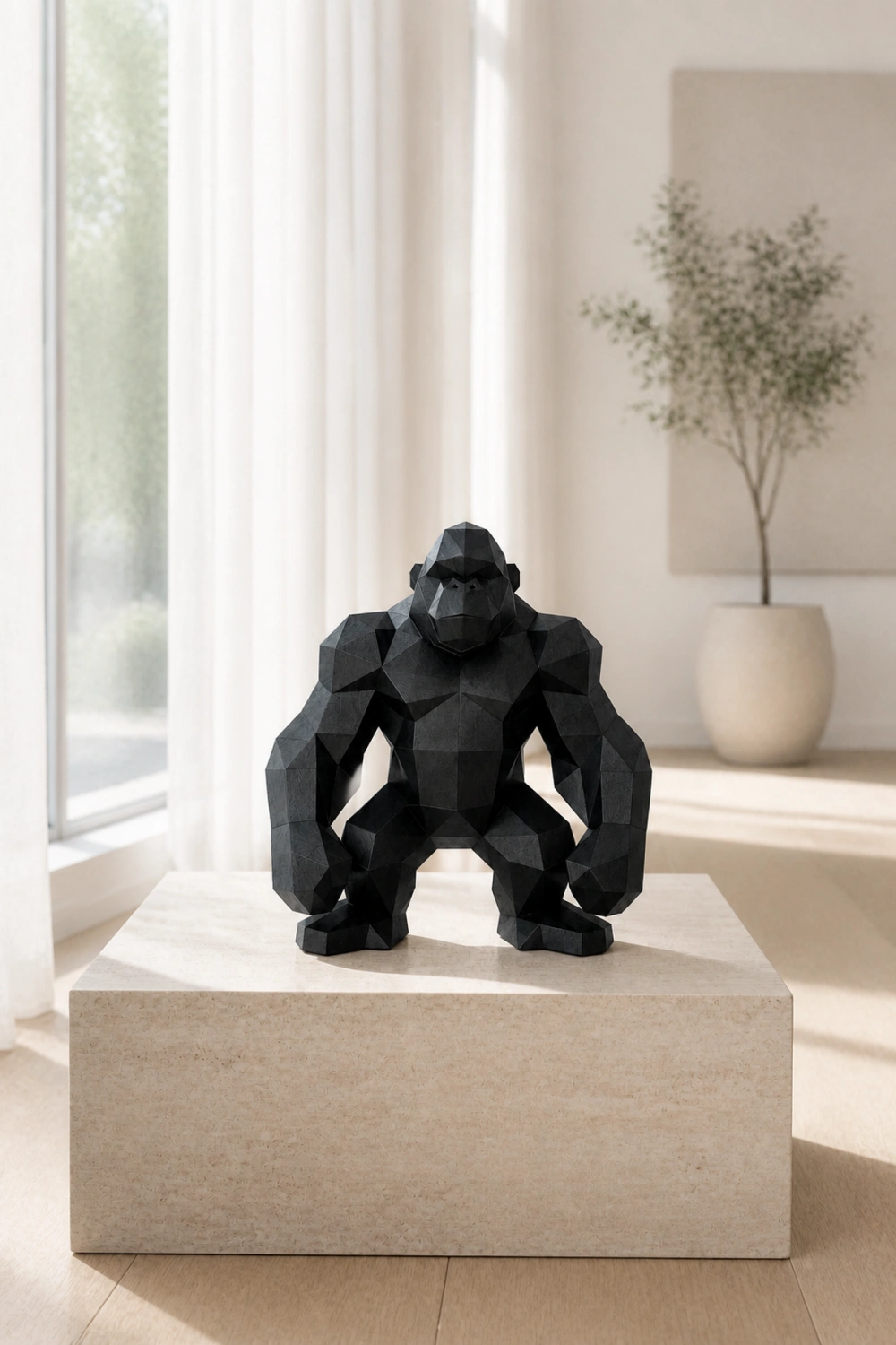 Hand-Carved Geometric Gorilla Wood Sculpture Modern Abstract Animal Art For Home Decor