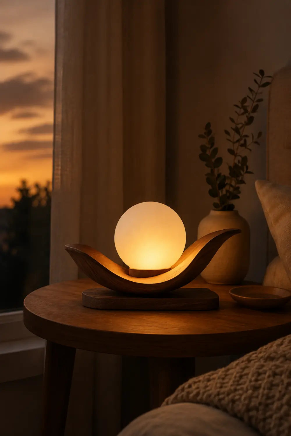 Minimalist Wooden Cradle Desk Lamp | Horizontal Sphere Tray Accent Light | Cozy Space Gift