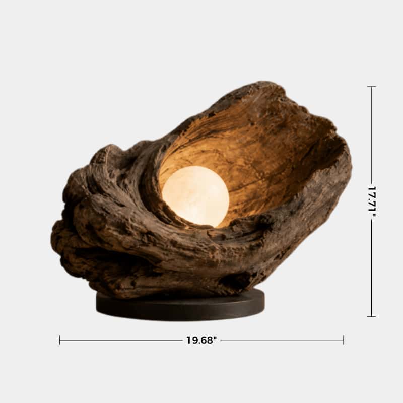 Handcrafted Weathered Driftwood Table Sculptural Wooden Lamp With Warm Glow For Modern Home Decor