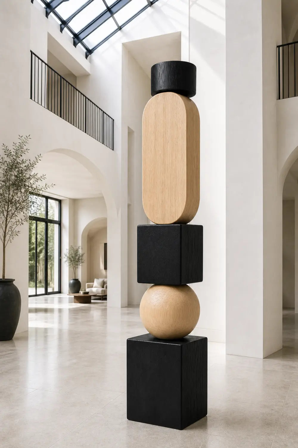 Large Handmade Abstract Wood Sculpture Modern Minimalist Floor Standing Art For Living Room Decor