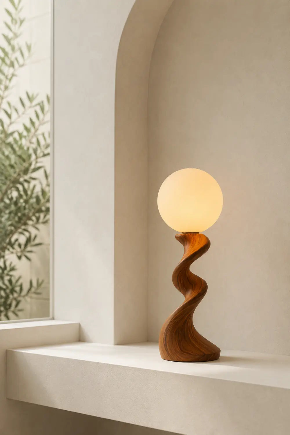 Modern Swirl Wood Table Lamp | Sculptural Sinuous Desk Light For Space Decor