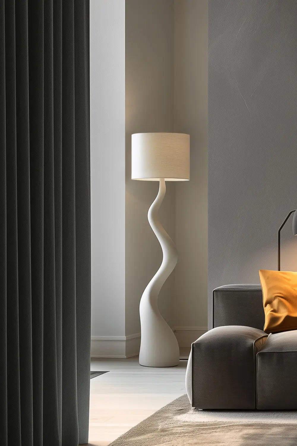 Modern Wooden Floor Lamp With Abstract Serpentine Form For Living Room Decor