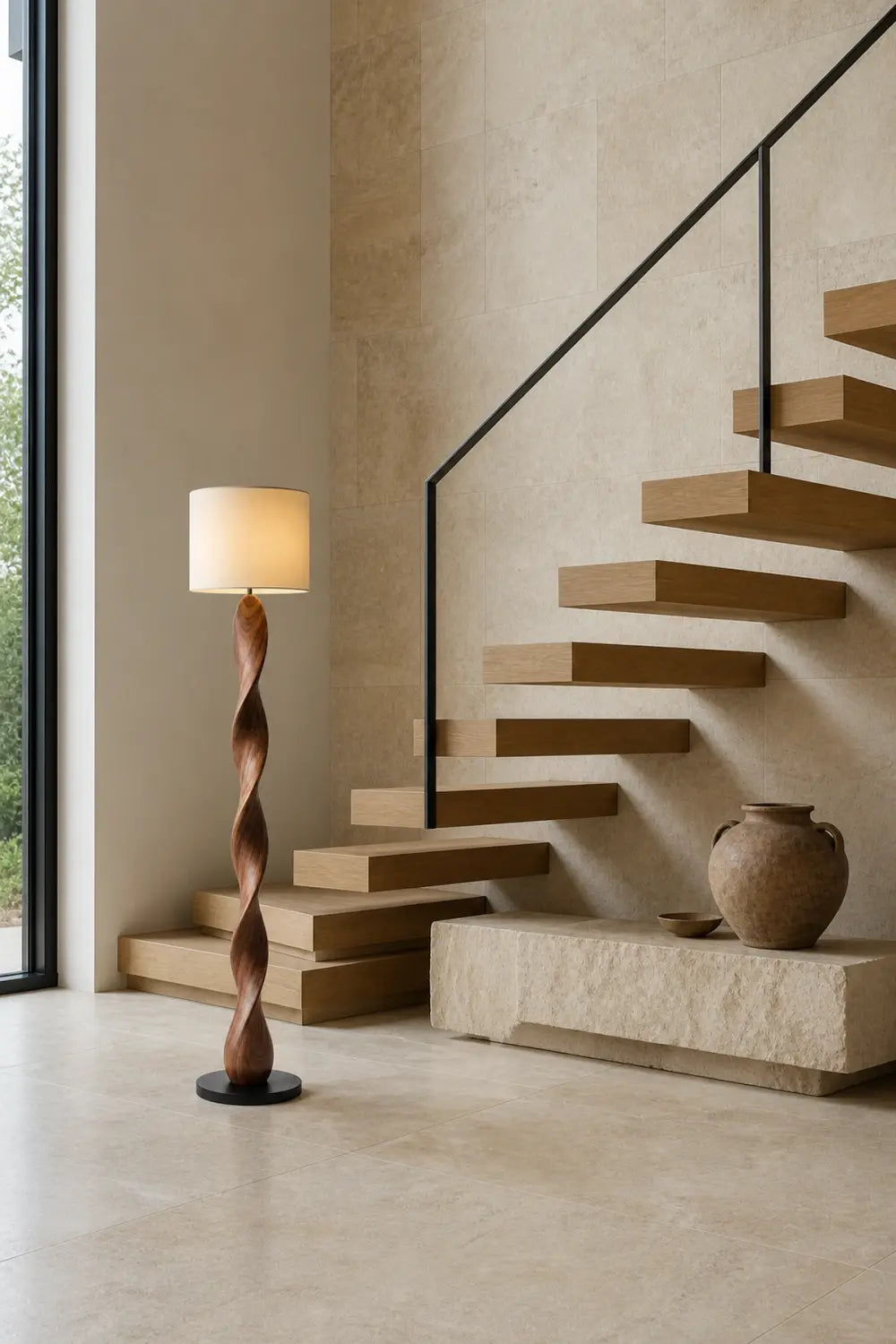 Artistic Spiral Wood Floor Lamp Ideal For Modern Living Rooms And Bedrooms