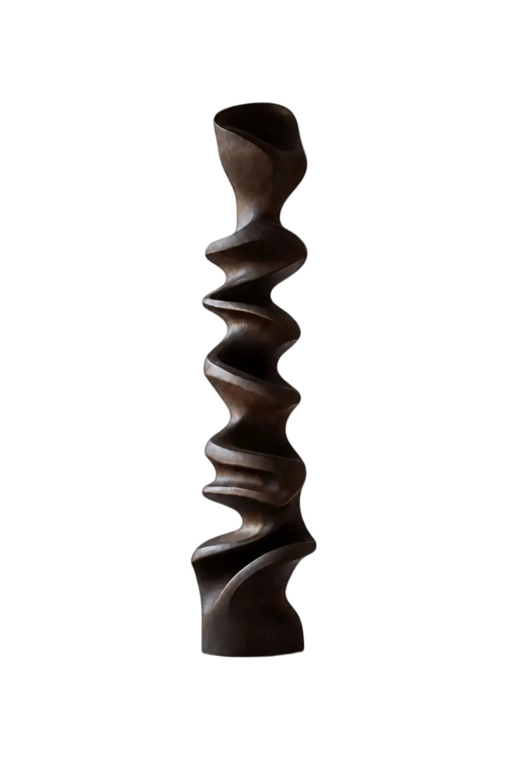 Large Abstract Walnut Wood Floor Sculpture Modern Spiral Form