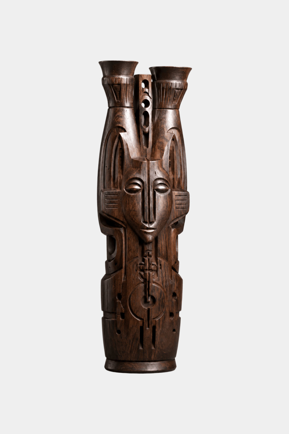 Hand-Carved African Tribal Wooden Floor Vase Large Abstract Sculpture For Modern Home Decor